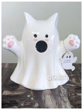 Viral 🎥 Adorably Spooky Ceramic Ghost Cat Figurine by Goblin & Ghoul (Tabletop)